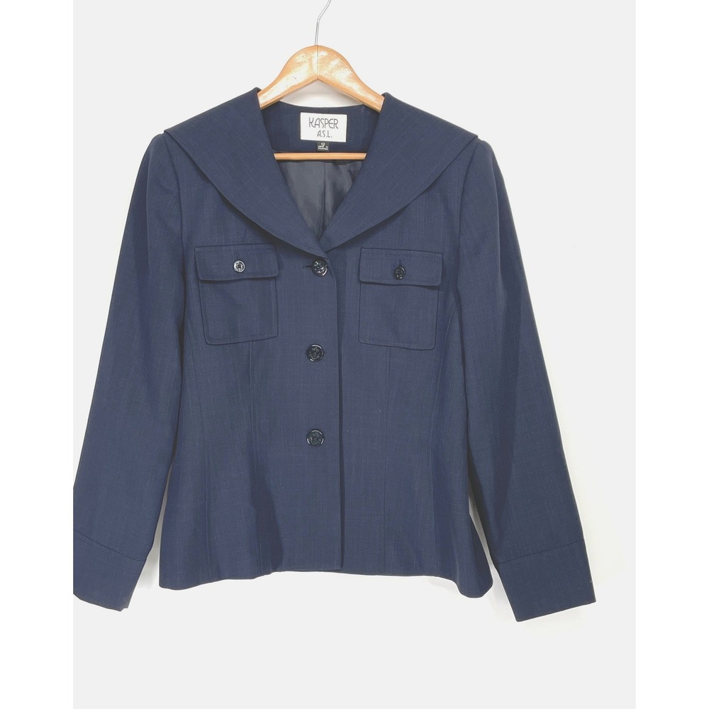 Kasper A.S.L. Womens Blazer 12 Jacket Navy Blue Sailor Anchor Nautical